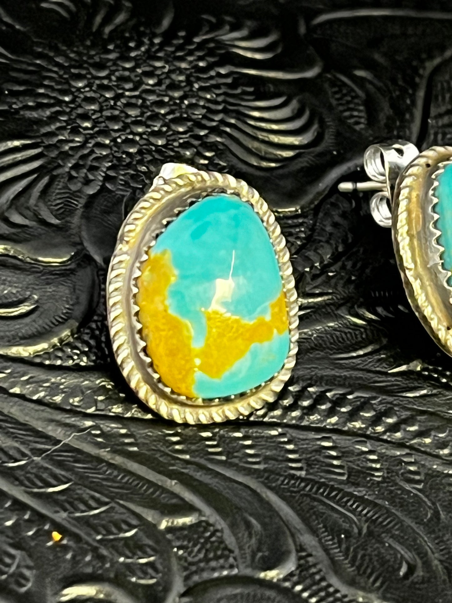 Donovan Nez Kingman Turquoise Handmade Navajo Stud Earrings