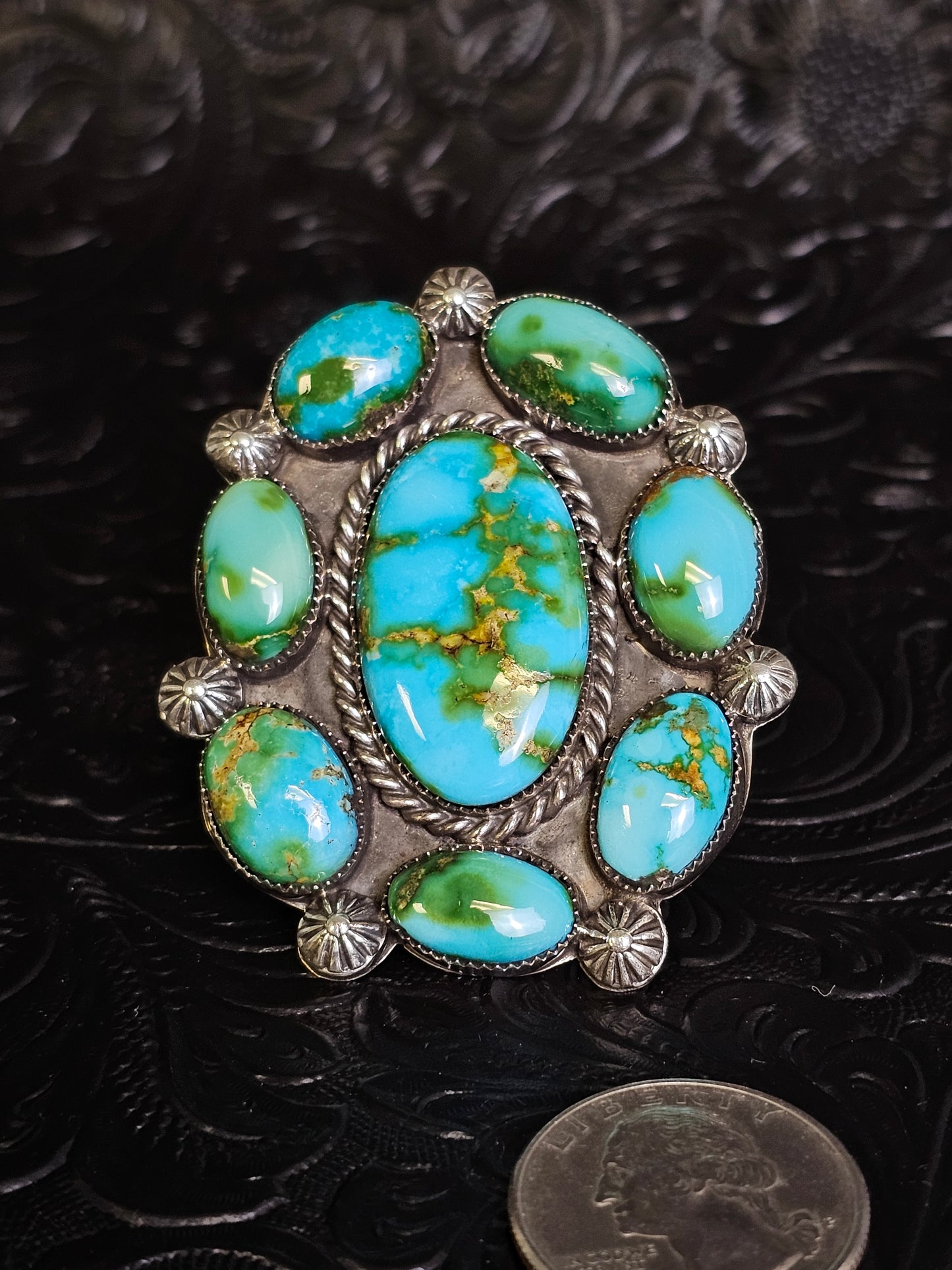 Cordarllo Lorenzo Chee Sonoran Gold Turquoise Cluster Ring (Navajo handmade)