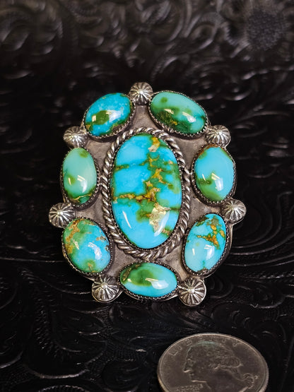 Cordarllo Lorenzo Chee Sonoran Gold Turquoise Cluster Ring (Navajo handmade)