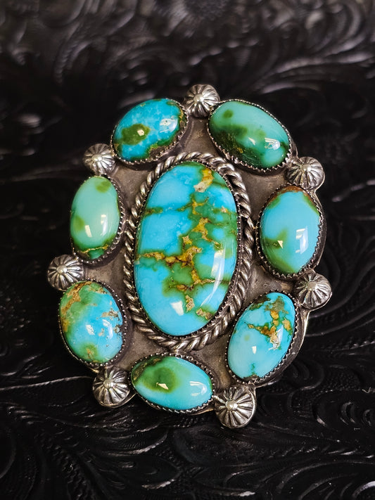 Cordarllo Lorenzo Chee Sonoran Gold Turquoise Cluster Ring (Navajo handmade)