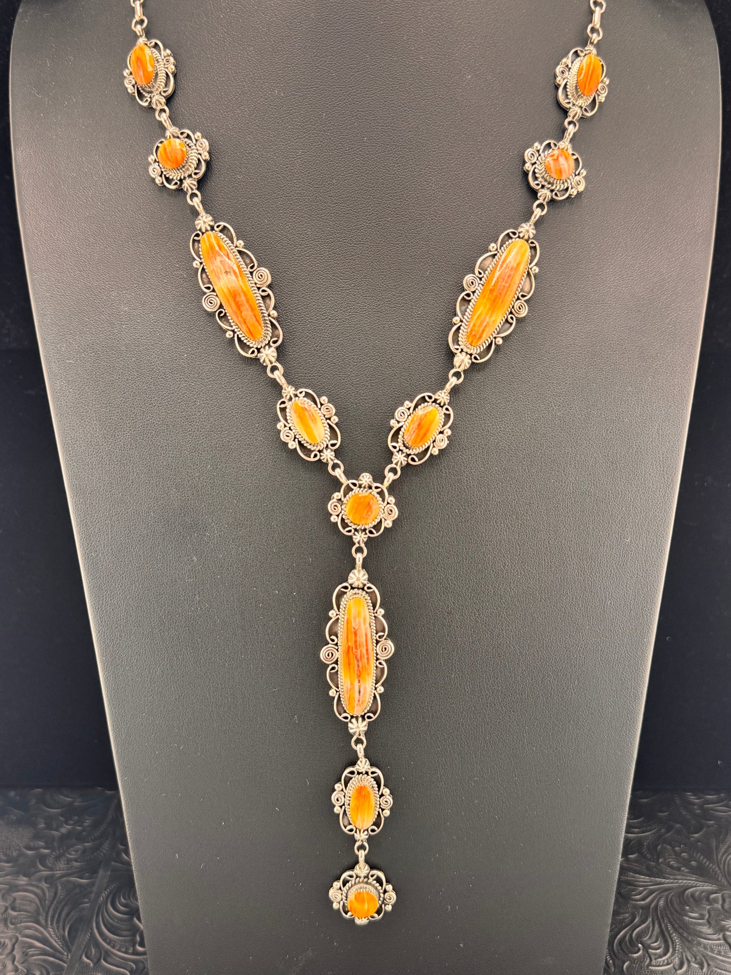 Running Bear Orange Spiny Lariat-Style Necklace