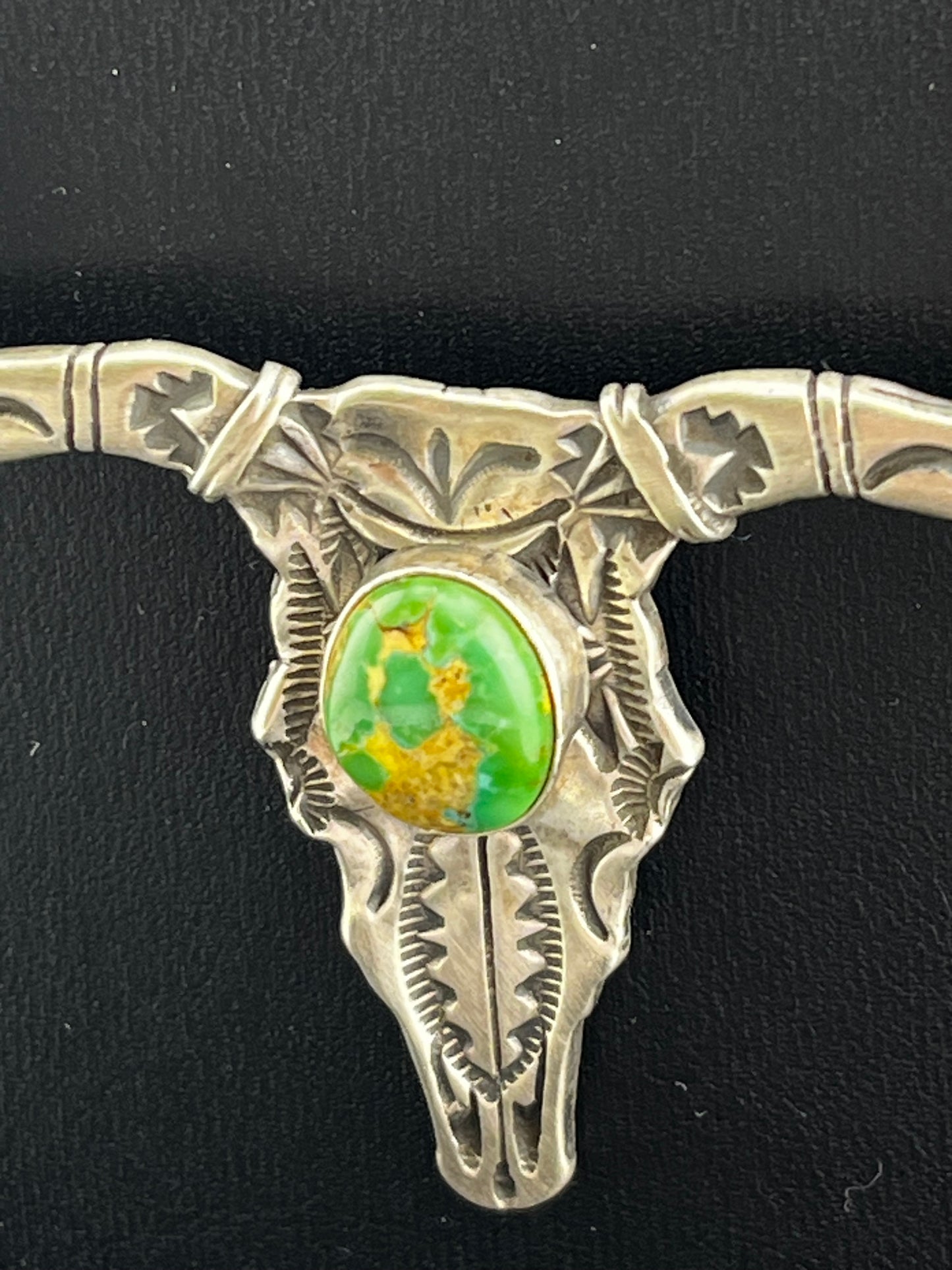 Leroy James Sonoran Gold Turquoise Handmade Navajo Bull Skull 21" Necklace