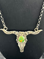 Leroy James Sonoran Gold Turquoise Handmade Navajo Bull Skull 21" Necklace