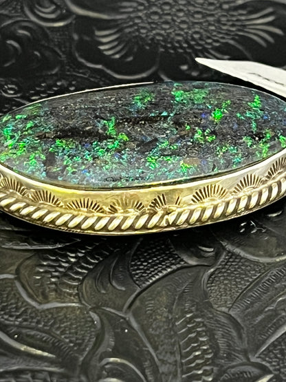 Jakaiya M. Andamooka Opal Handmade Navajo Pendant