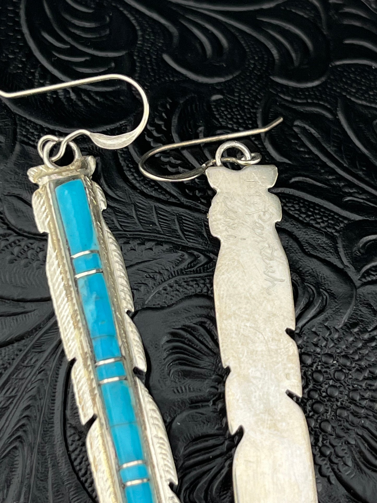 Terrance Panteah Kingman Turquoise Handmade Navajo Dangle Earrings