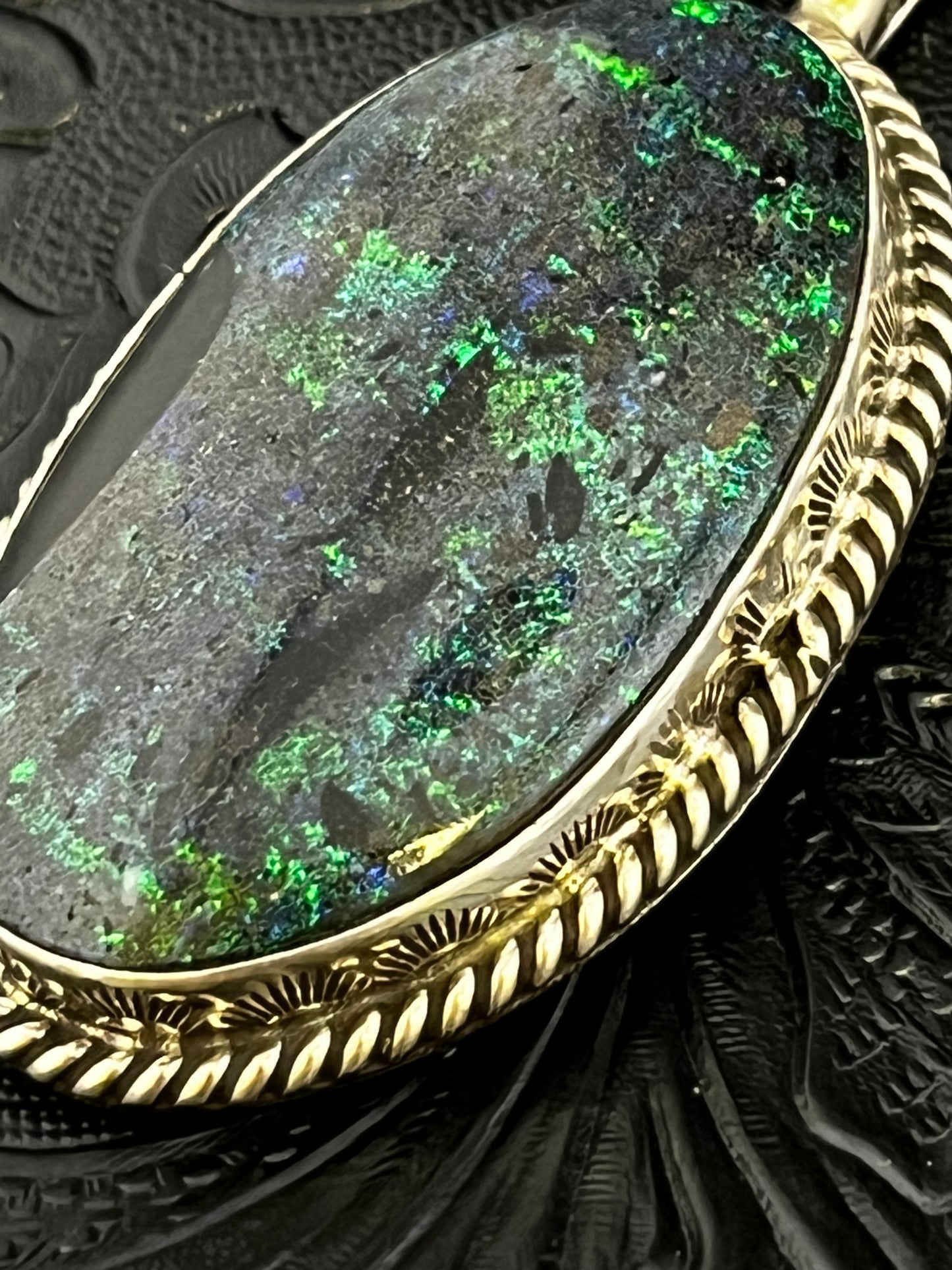 Jakaiya M. Andamooka Opal Handmade Navajo Pendant