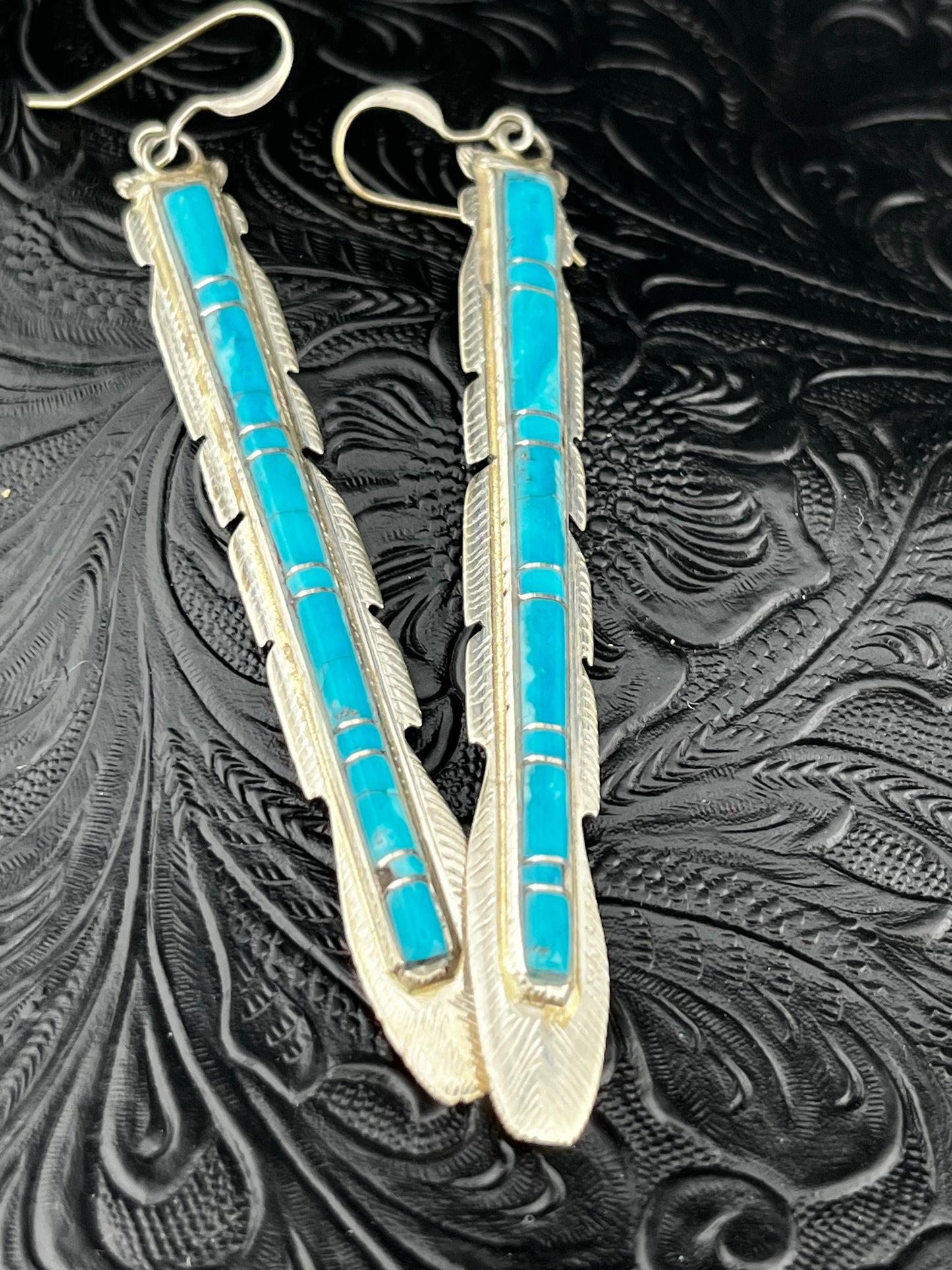 Terrance Panteah Kingman Turquoise Handmade Navajo Dangle Earrings