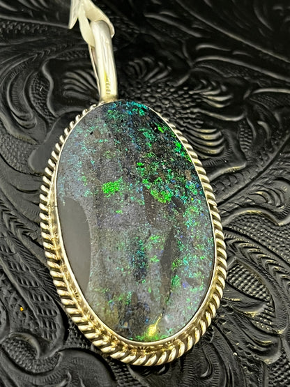 Jakaiya M. Andamooka Opal Handmade Navajo Pendant