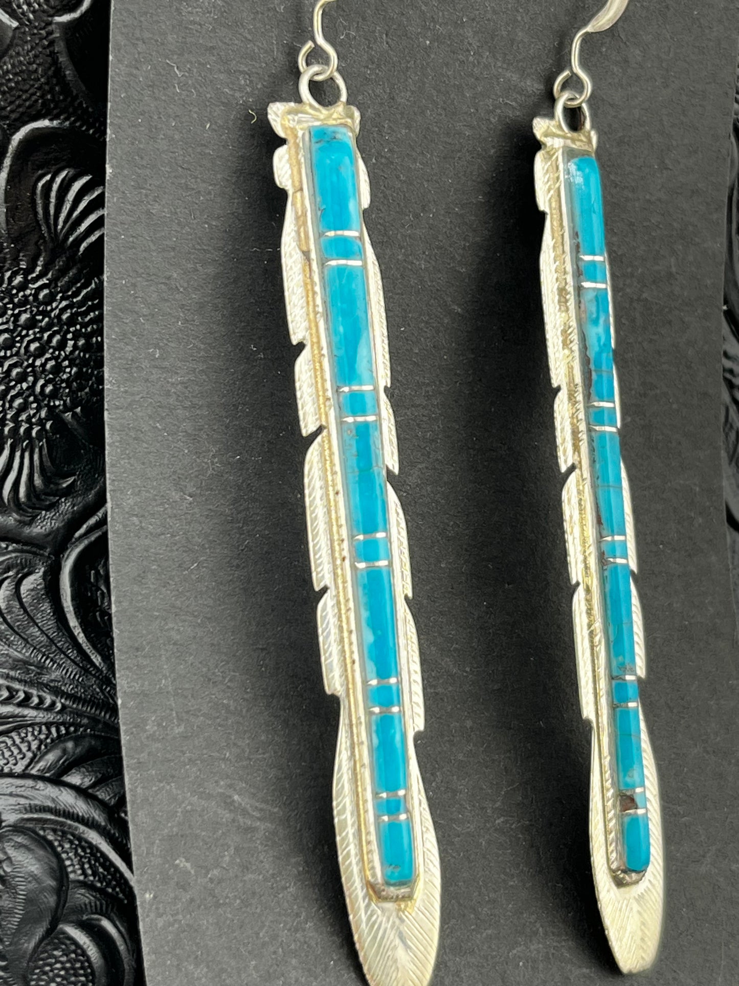 Terrance Panteah Kingman Turquoise Handmade Navajo Dangle Earrings