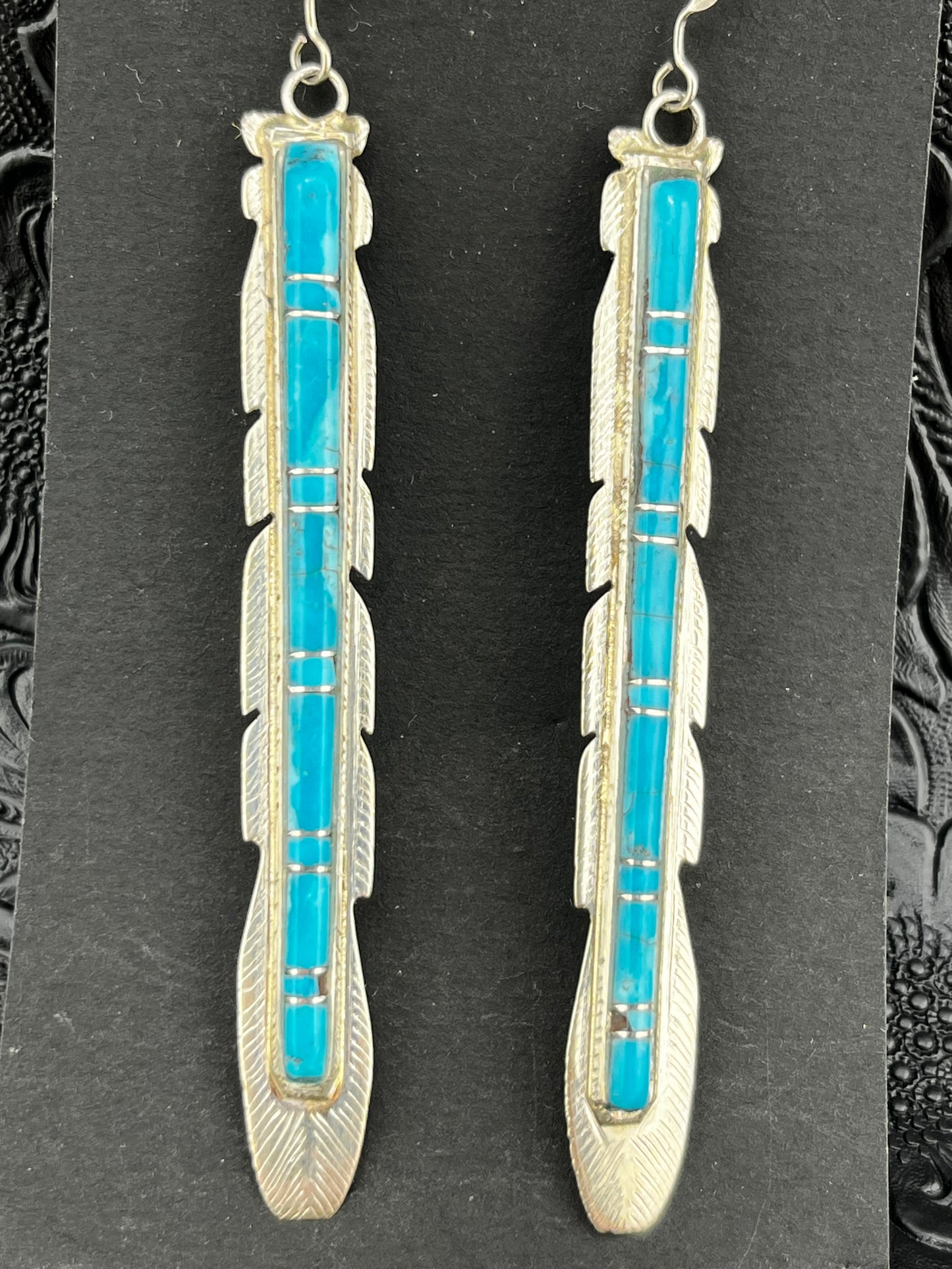 Terrance Panteah Kingman Turquoise Handmade Navajo Dangle Earrings
