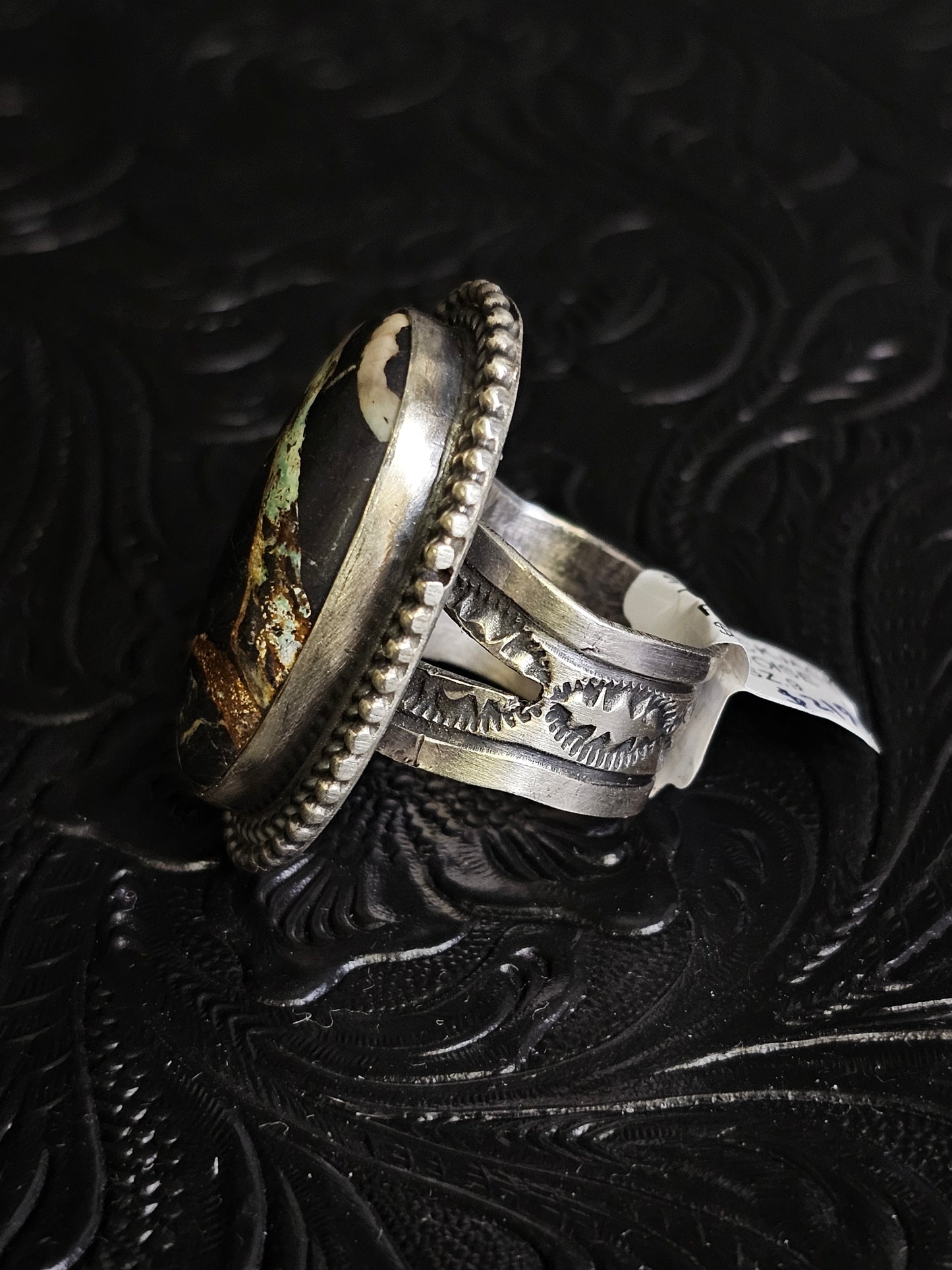 Tillie John Navajo Handmade Blackjack Turquoise Size 9 Ring