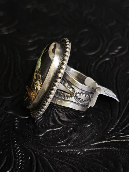 Tillie John Navajo Handmade Blackjack Turquoise Size 9 Ring