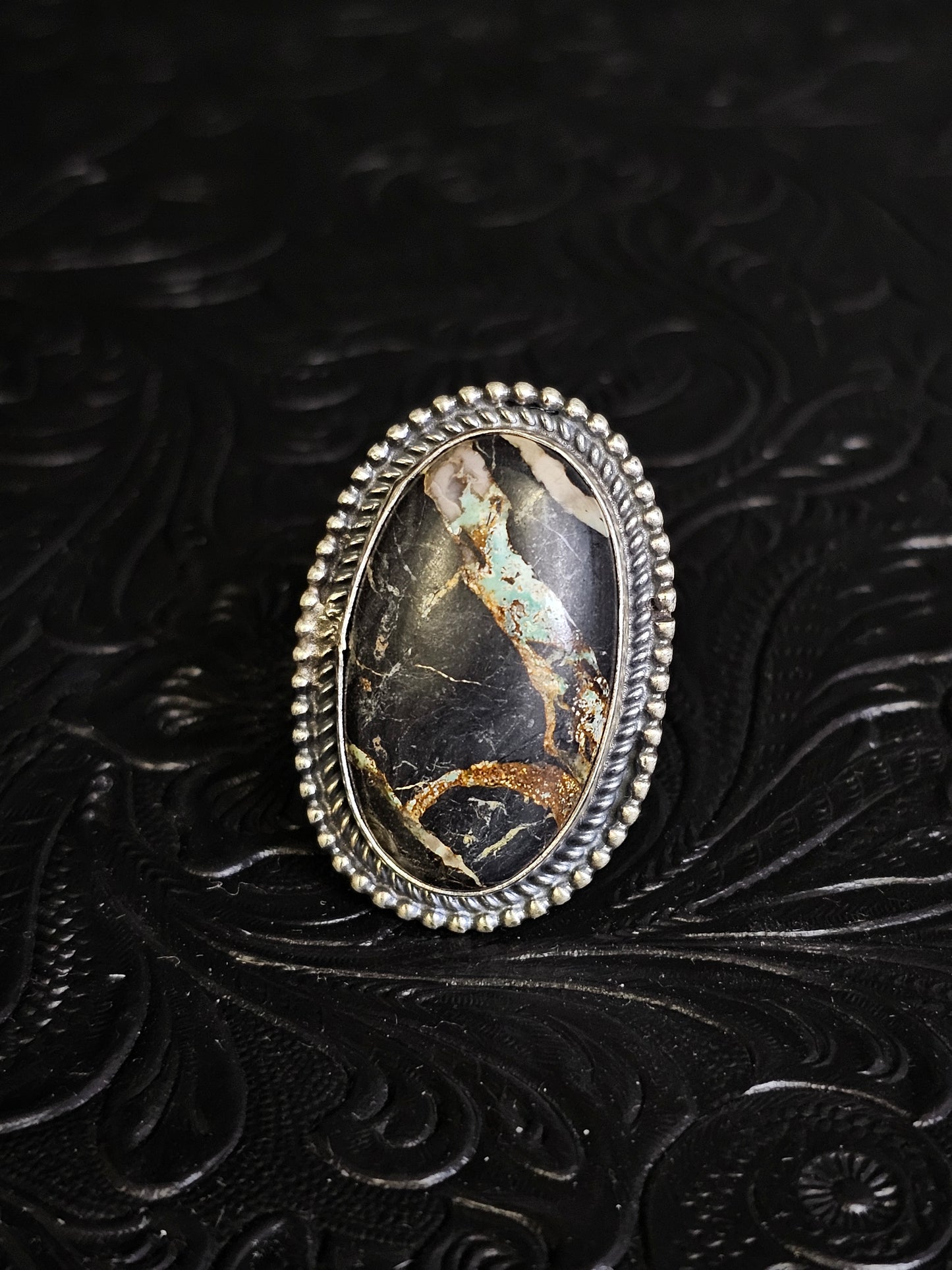 Tillie John Navajo Handmade Blackjack Turquoise Size 9 Ring