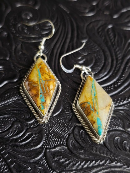 M. House Jr Royston Ribbon Turquoise Handmade Navajo Dangle Earrings