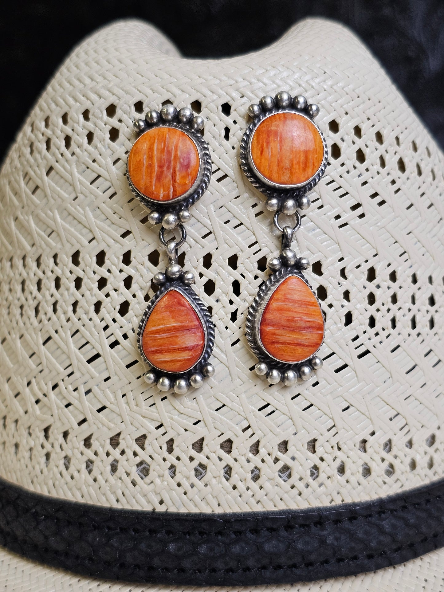 Debra Smith Orange Spiny Oyster Handmade Navajo Earrings