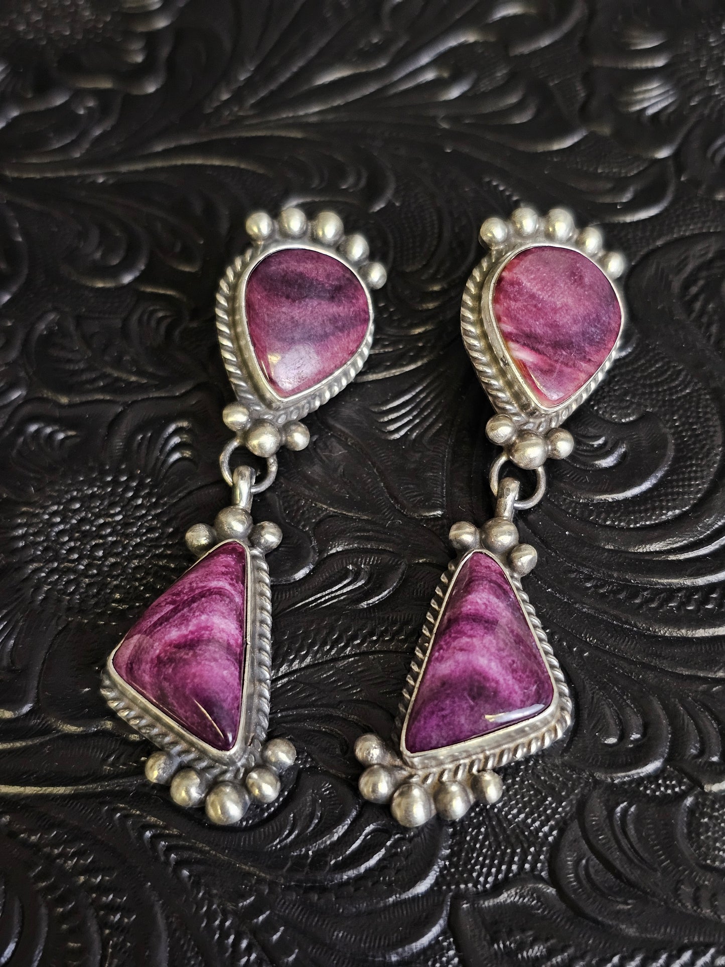 Debra Smith Purple Spiny Oyster Handmade Navajo Earrings