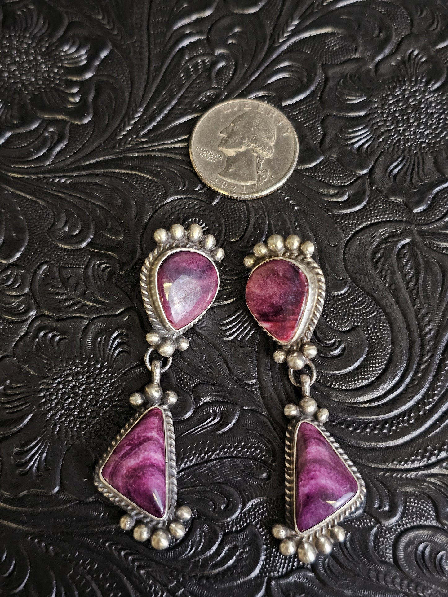 Debra Smith Purple Spiny Oyster Handmade Navajo Earrings