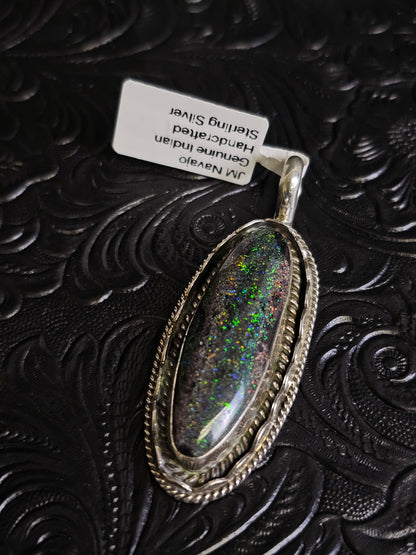 Jakaiya M. Handmade Navajo Andamooka Opal Pendant