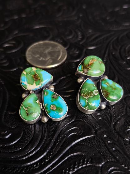 Debra Smith Sonoran Gold Turquoise handmade Navajo Cluster Earrings