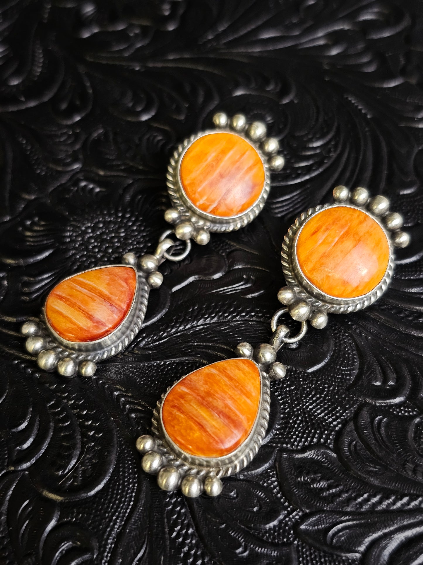 Debra Smith Orange Spiny Oyster Handmade Navajo Earrings