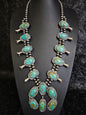 Gilbert Nez Navajo Handmade Kingman Turquoise Squash Blossom Necklace