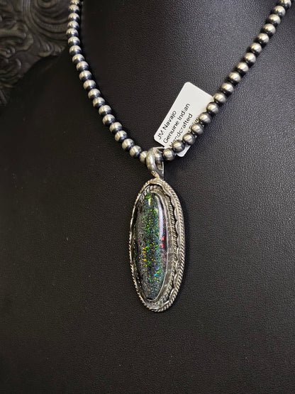 Jakaiya M. Handmade Navajo Andamooka Opal Pendant