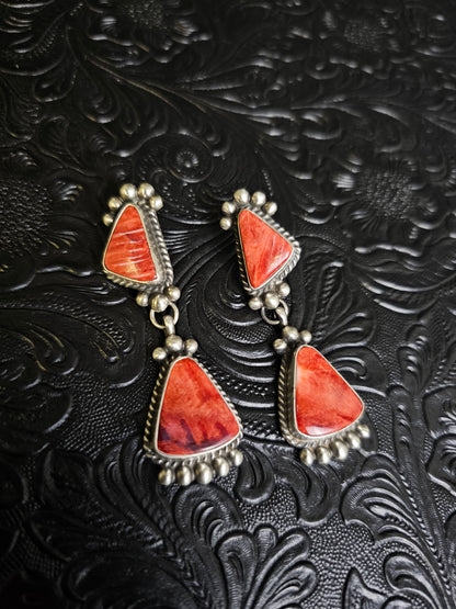 Debra Smith Red Spiny Oyster Handmade Navajo Earrings