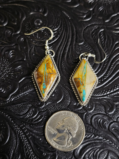 M. House Jr Royston Ribbon Turquoise Handmade Navajo Dangle Earrings