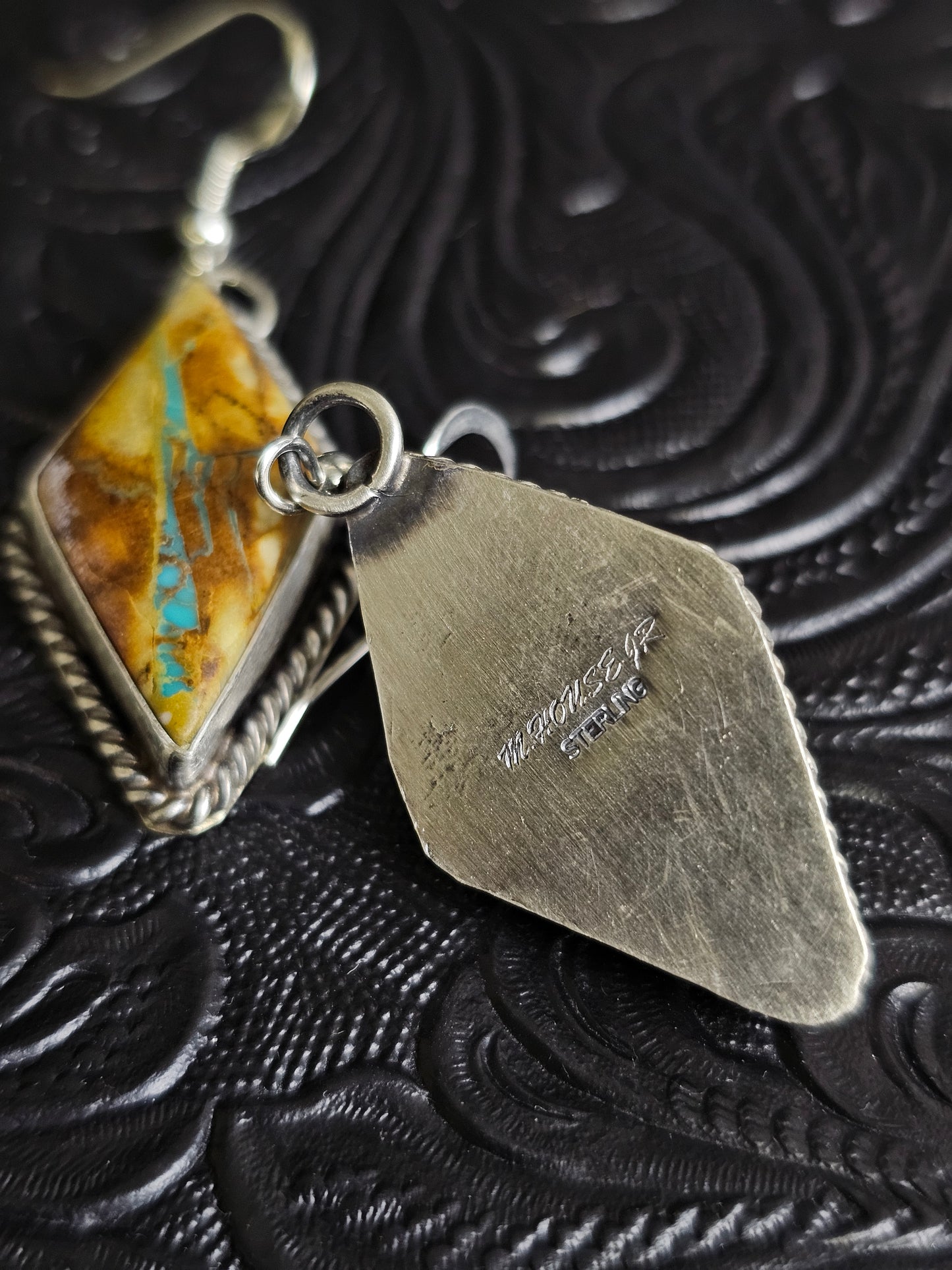 M. House Jr Royston Ribbon Turquoise Handmade Navajo Dangle Earrings