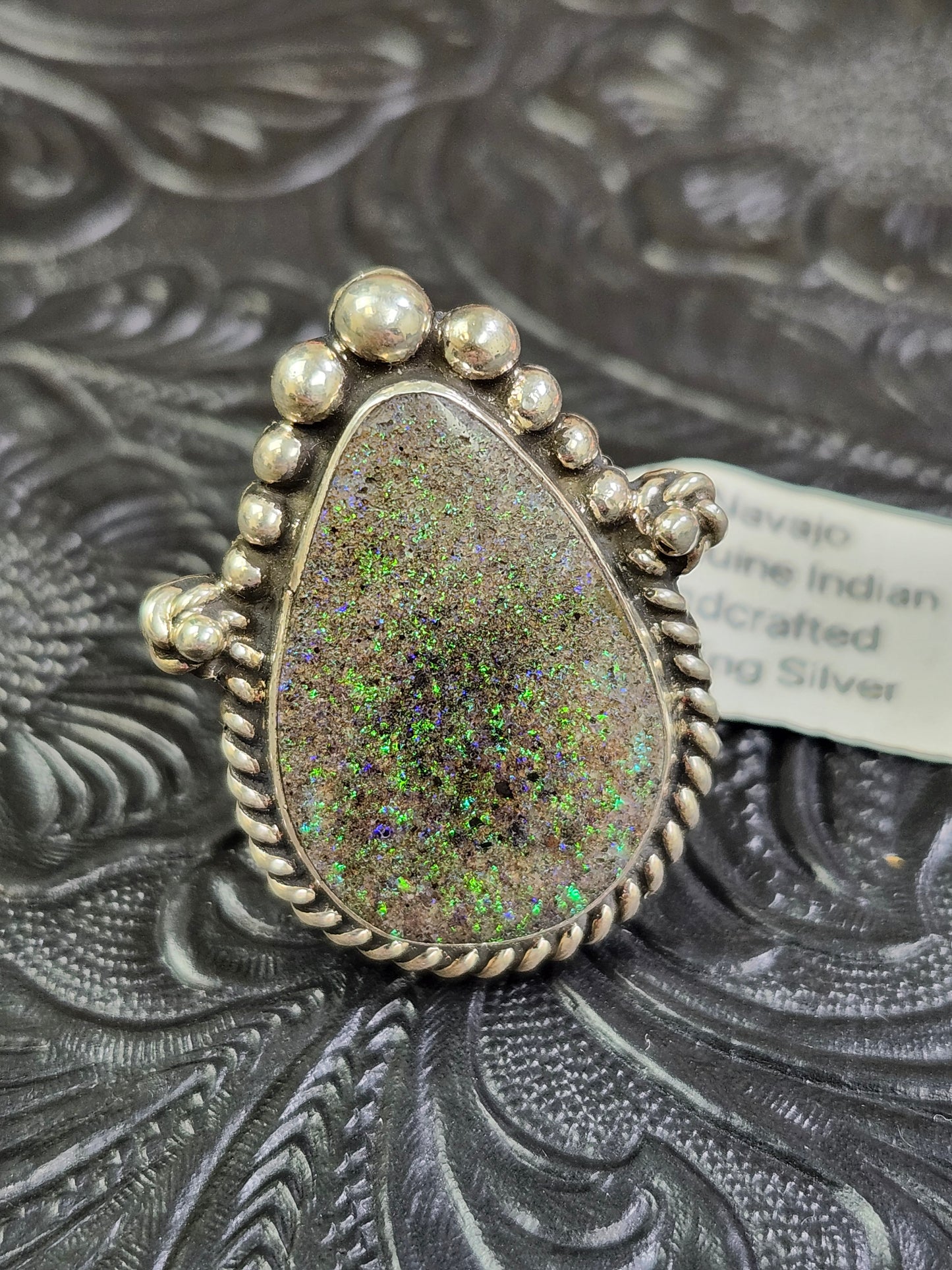 Jakaiya M. Andamooka Opal Handmade Navajo Ring Size 5