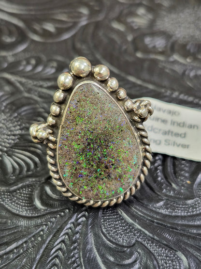 Jakaiya M. Andamooka Opal Handmade Navajo Ring Size 5
