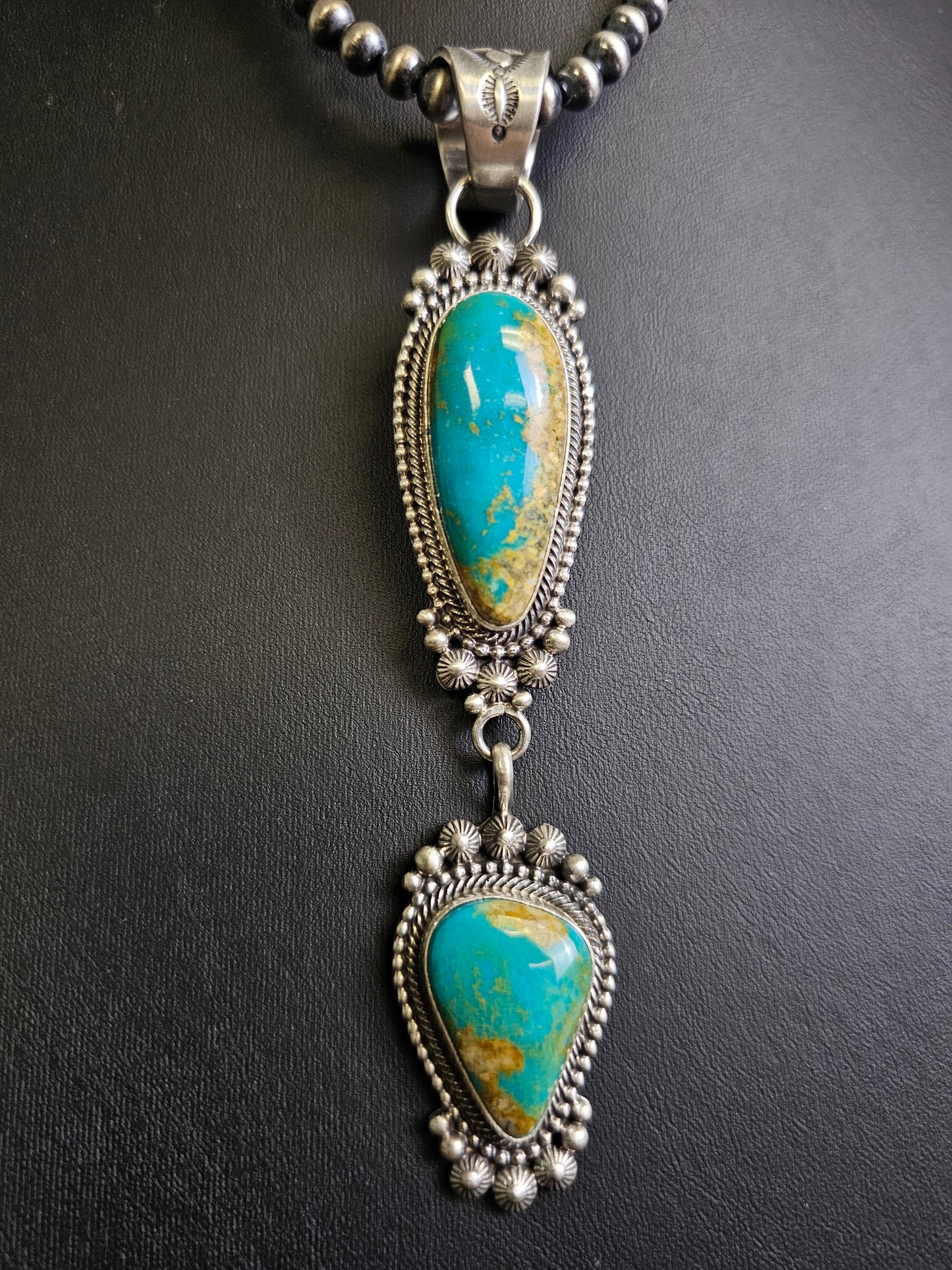 Tom Lewis Royston Turquoise Lariat Necklace Navajo Handmade