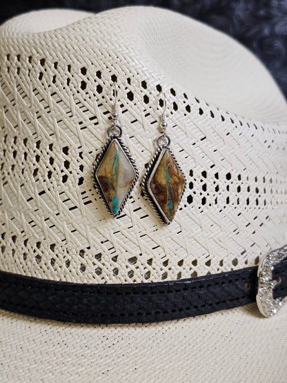 M. House Jr Royston Ribbon Turquoise Handmade Navajo Dangle Earrings