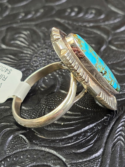 Ty Francisco Kingman Web Turquoise Handmade Navajo Ring Size 9.25