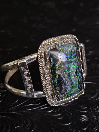 Jakaiya M. Navajo Handmade Andamooka Opal Cuff Bracelet
