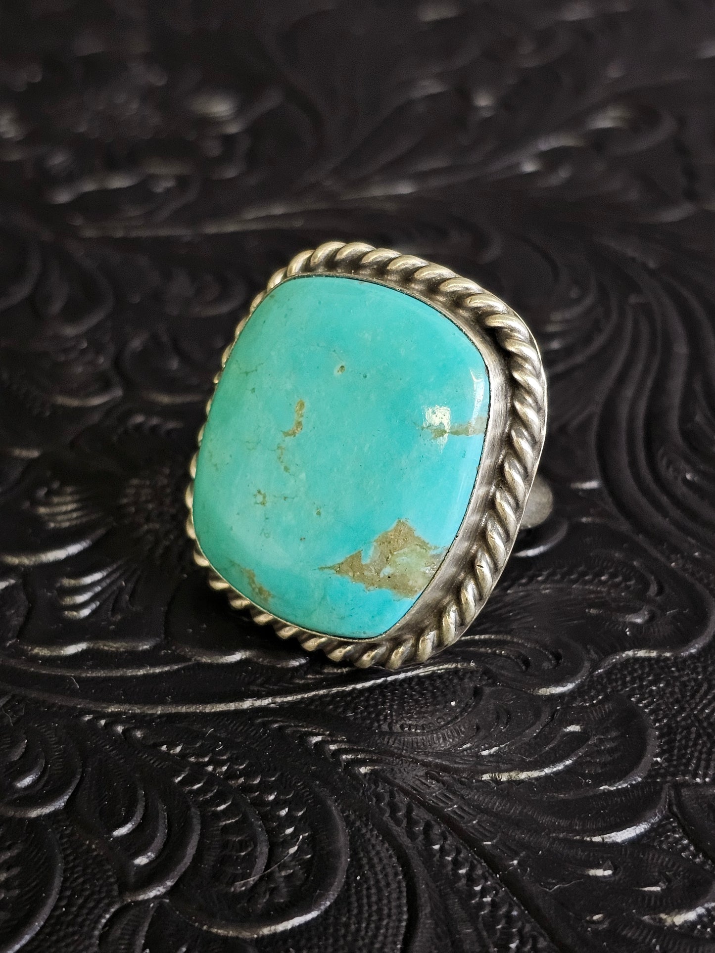 Donovan Skeets Kingman Turquoise Handmade Navajo Square Ring Adjustable