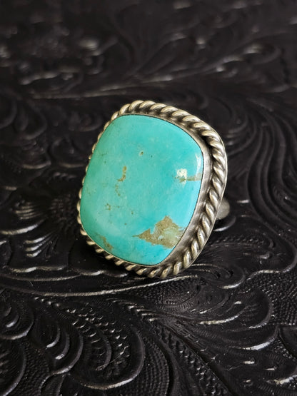 Donovan Skeets Kingman Turquoise Handmade Navajo Square Ring Adjustable