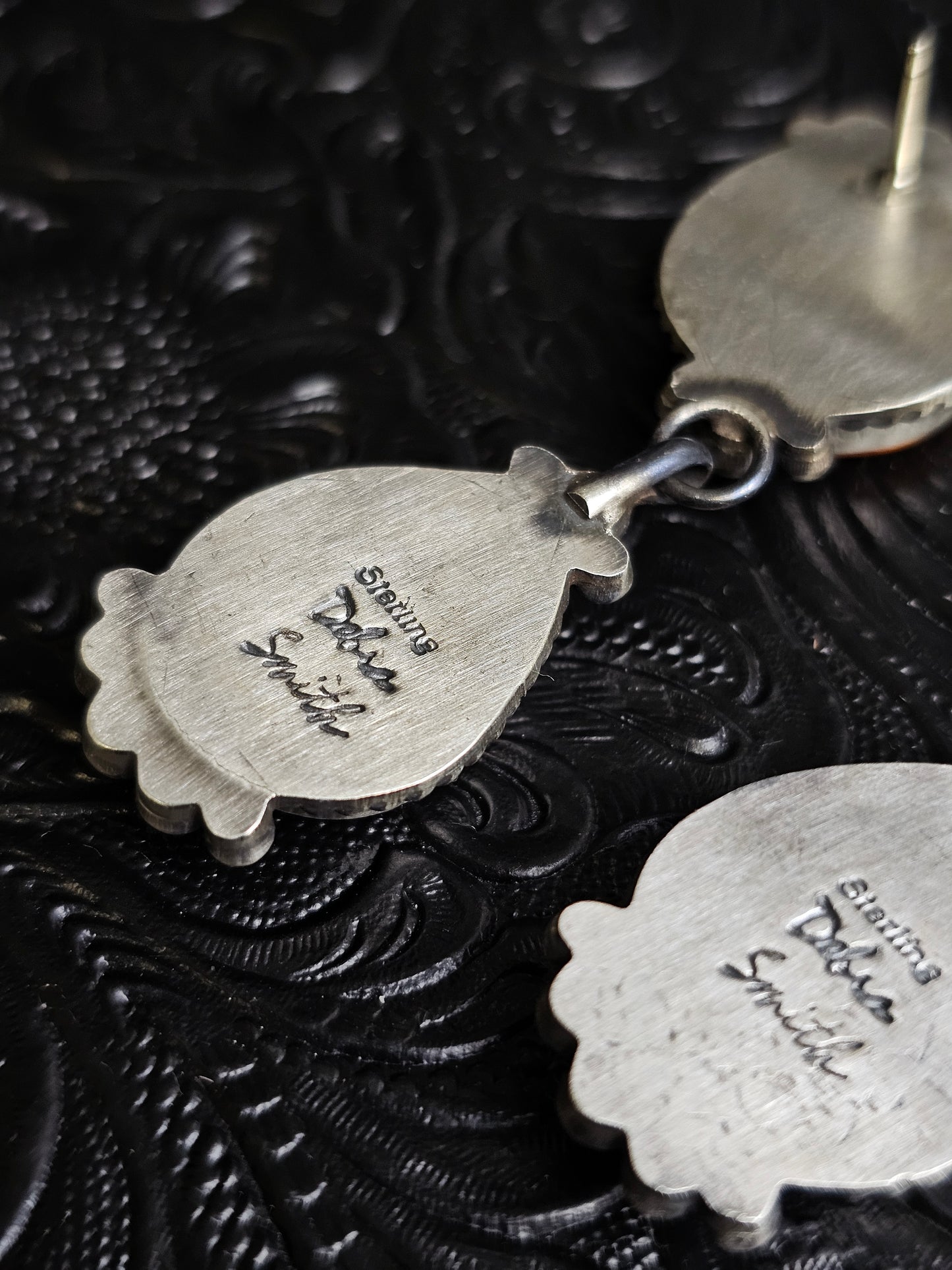 Debra Smith Orange Spiny Oyster Handmade Navajo Earrings
