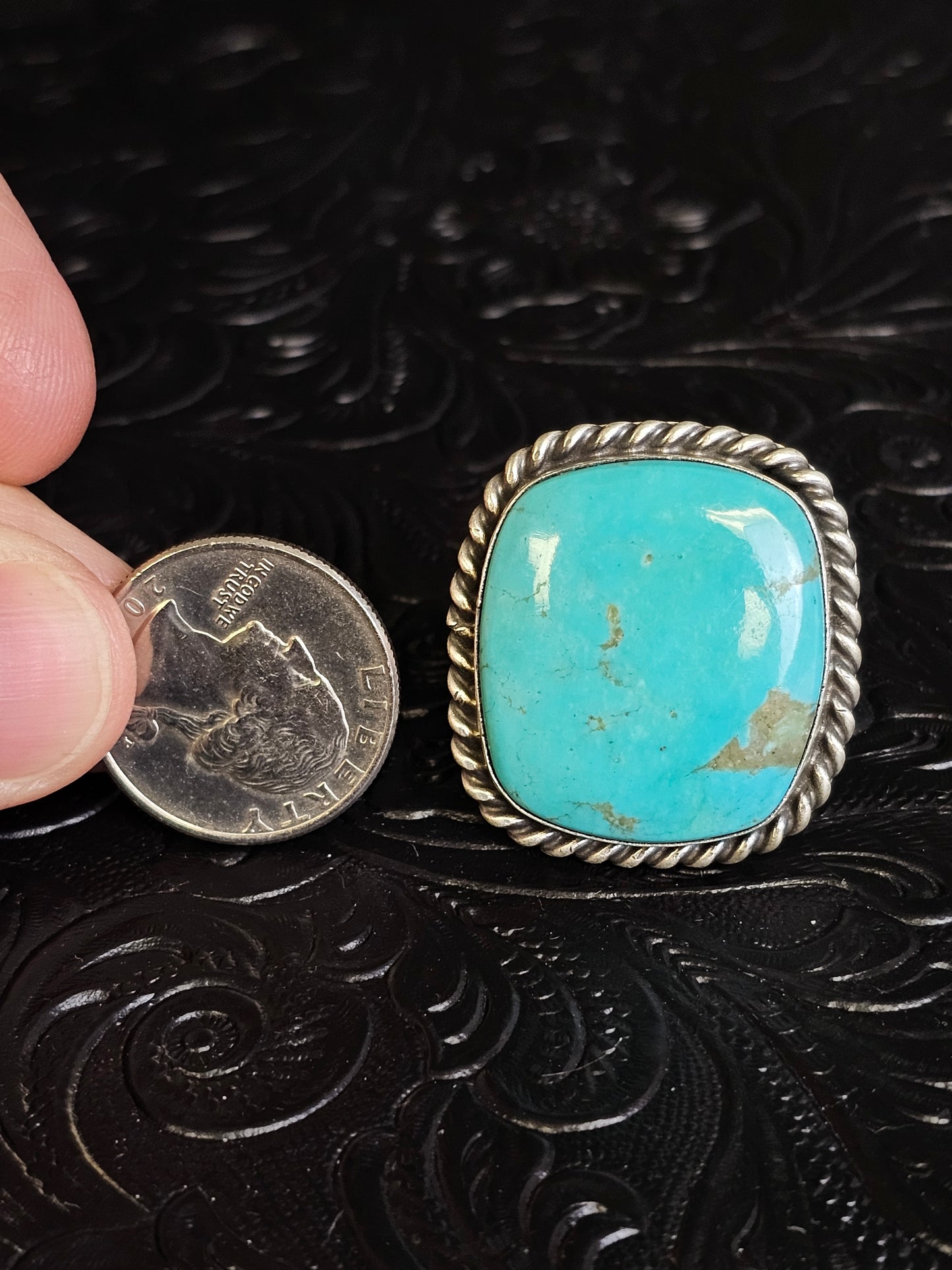 Donovan Skeets Kingman Turquoise Handmade Navajo Square Ring Adjustable