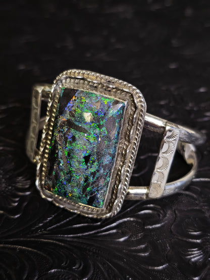 Jakaiya M. Navajo Handmade Andamooka Opal Cuff Bracelet