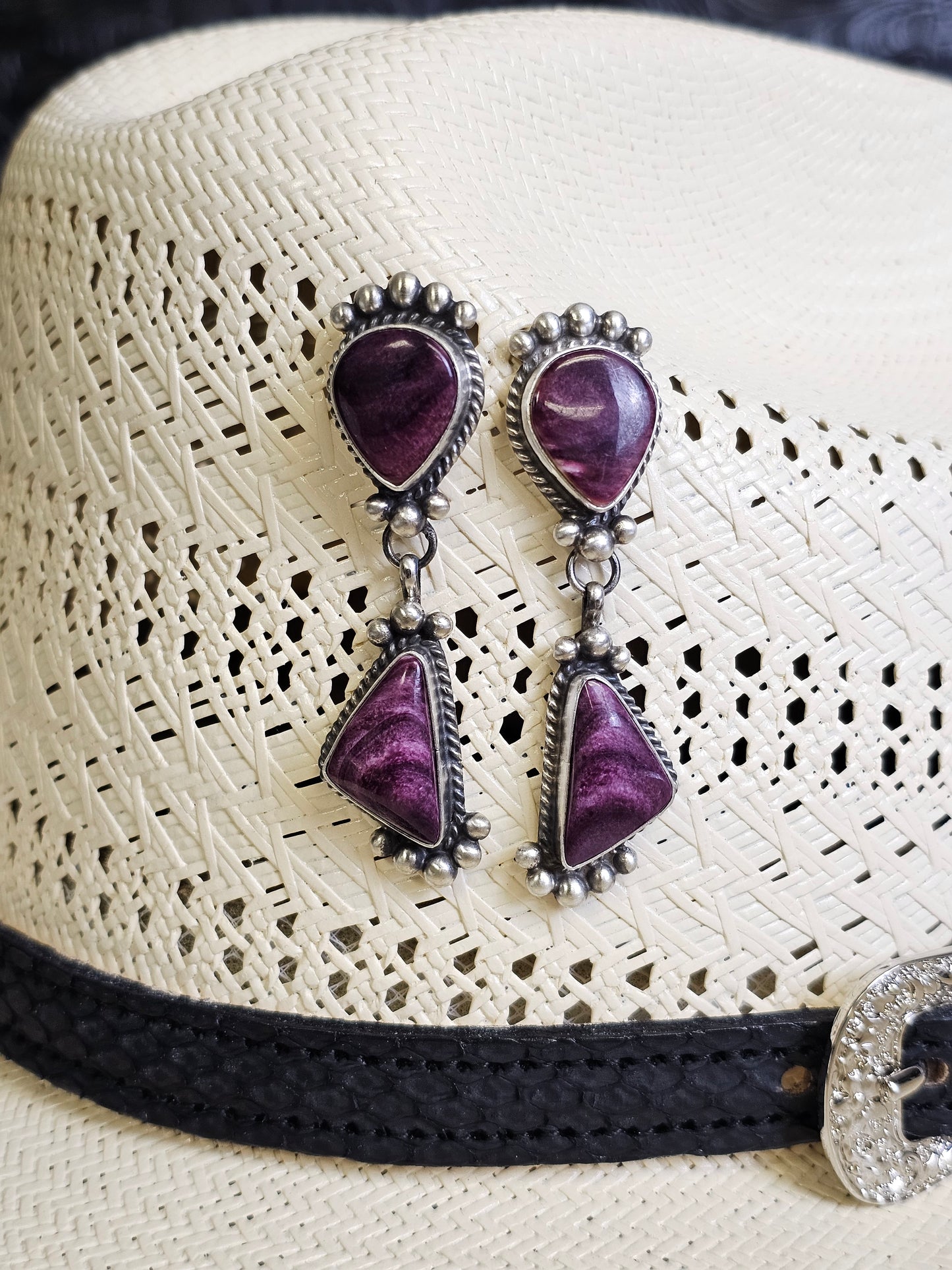Debra Smith Purple Spiny Oyster Handmade Navajo Earrings