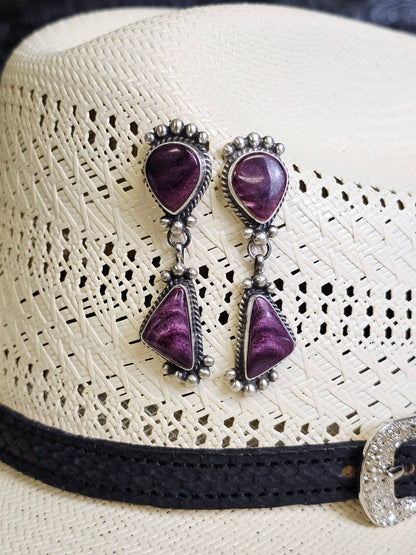 Debra Smith Purple Spiny Oyster Handmade Navajo Earrings