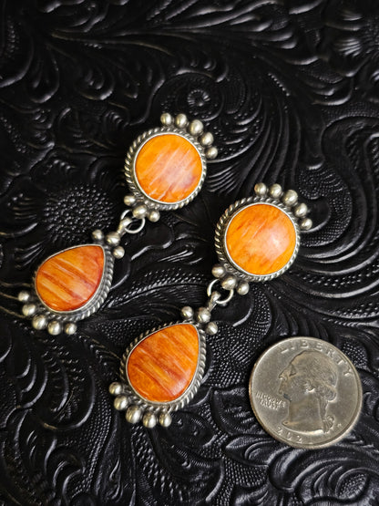 Debra Smith Orange Spiny Oyster Handmade Navajo Earrings