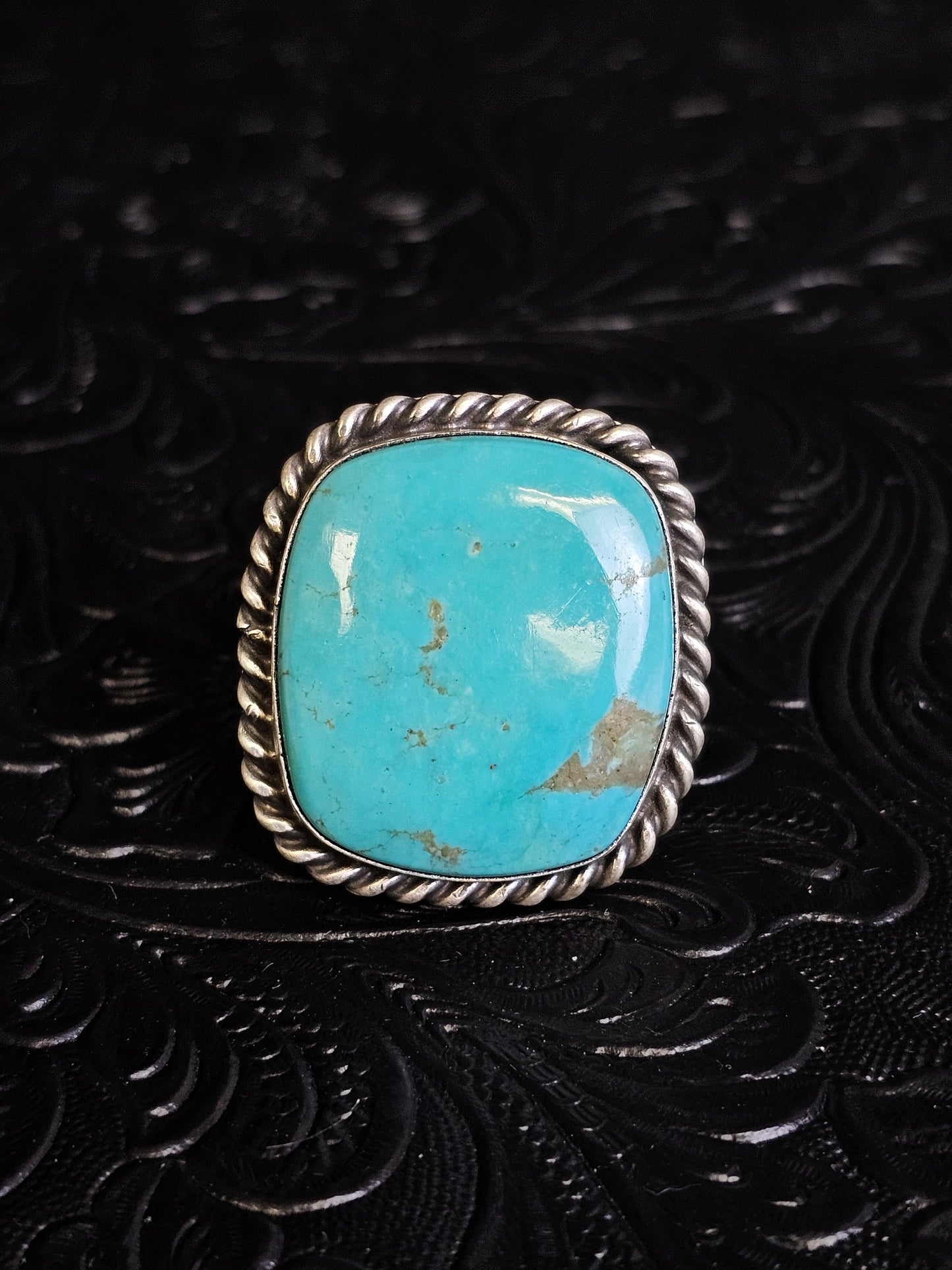 Donovan Skeets Kingman Turquoise Handmade Navajo Square Ring Adjustable