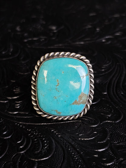 Donovan Skeets Kingman Turquoise Handmade Navajo Square Ring Adjustable
