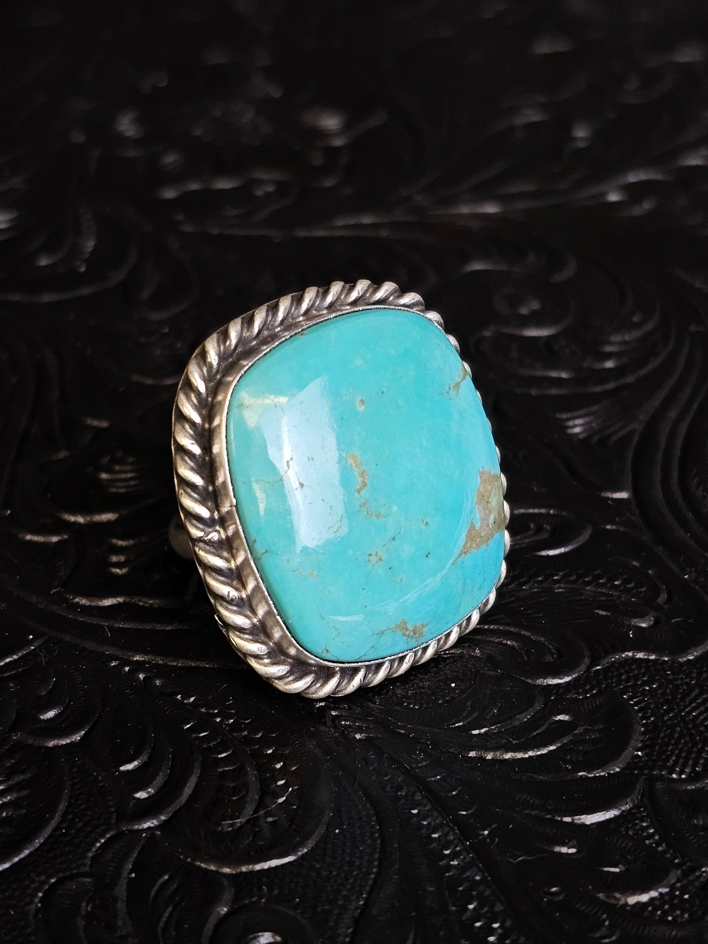 Donovan Skeets Kingman Turquoise Handmade Navajo Square Ring Adjustable