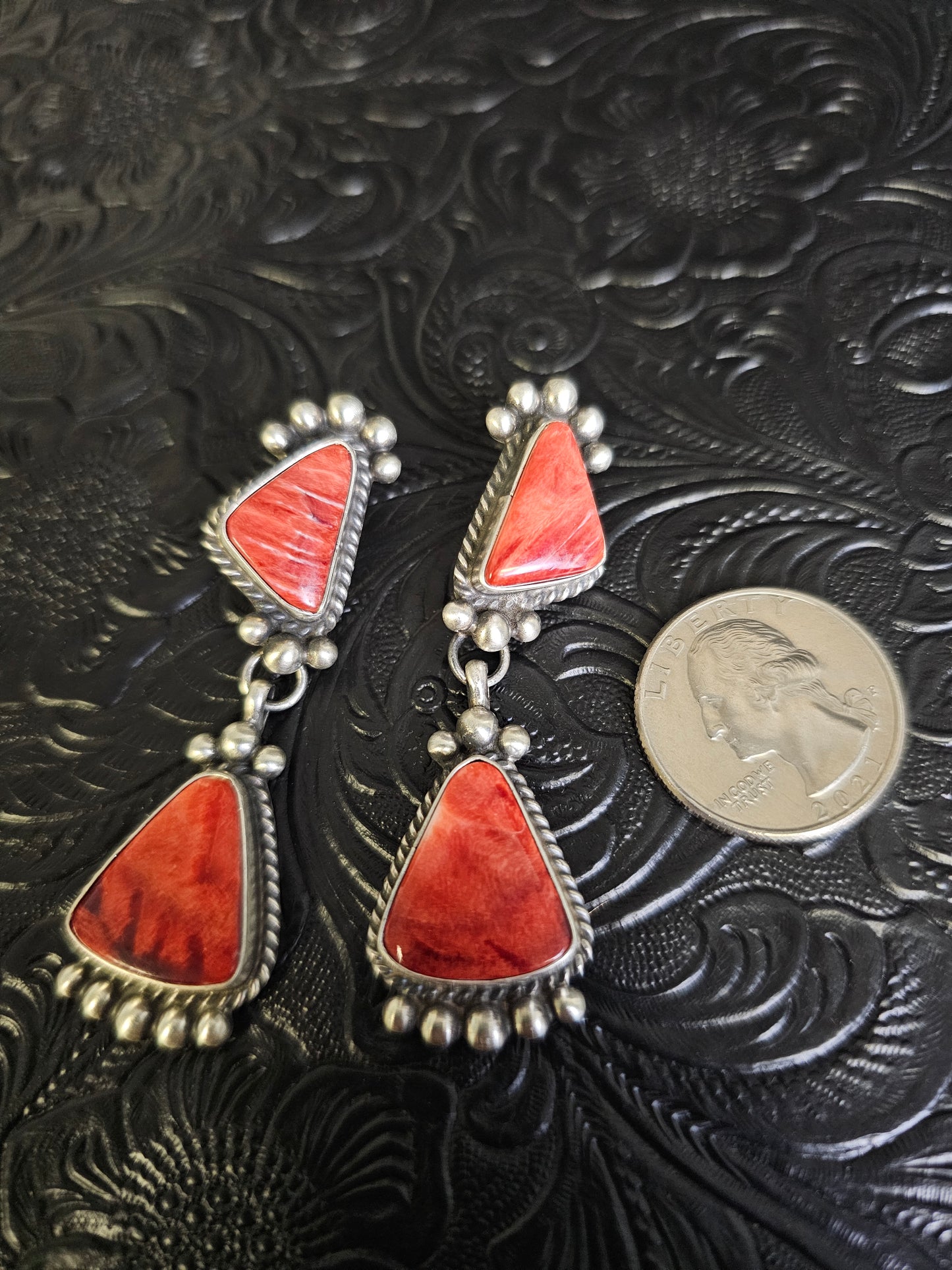 Debra Smith Red Spiny Oyster Handmade Navajo Earrings