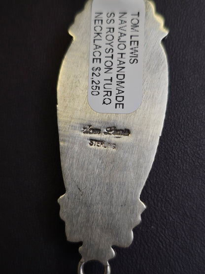 Tom Lewis Royston Turquoise Lariat Necklace Navajo Handmade