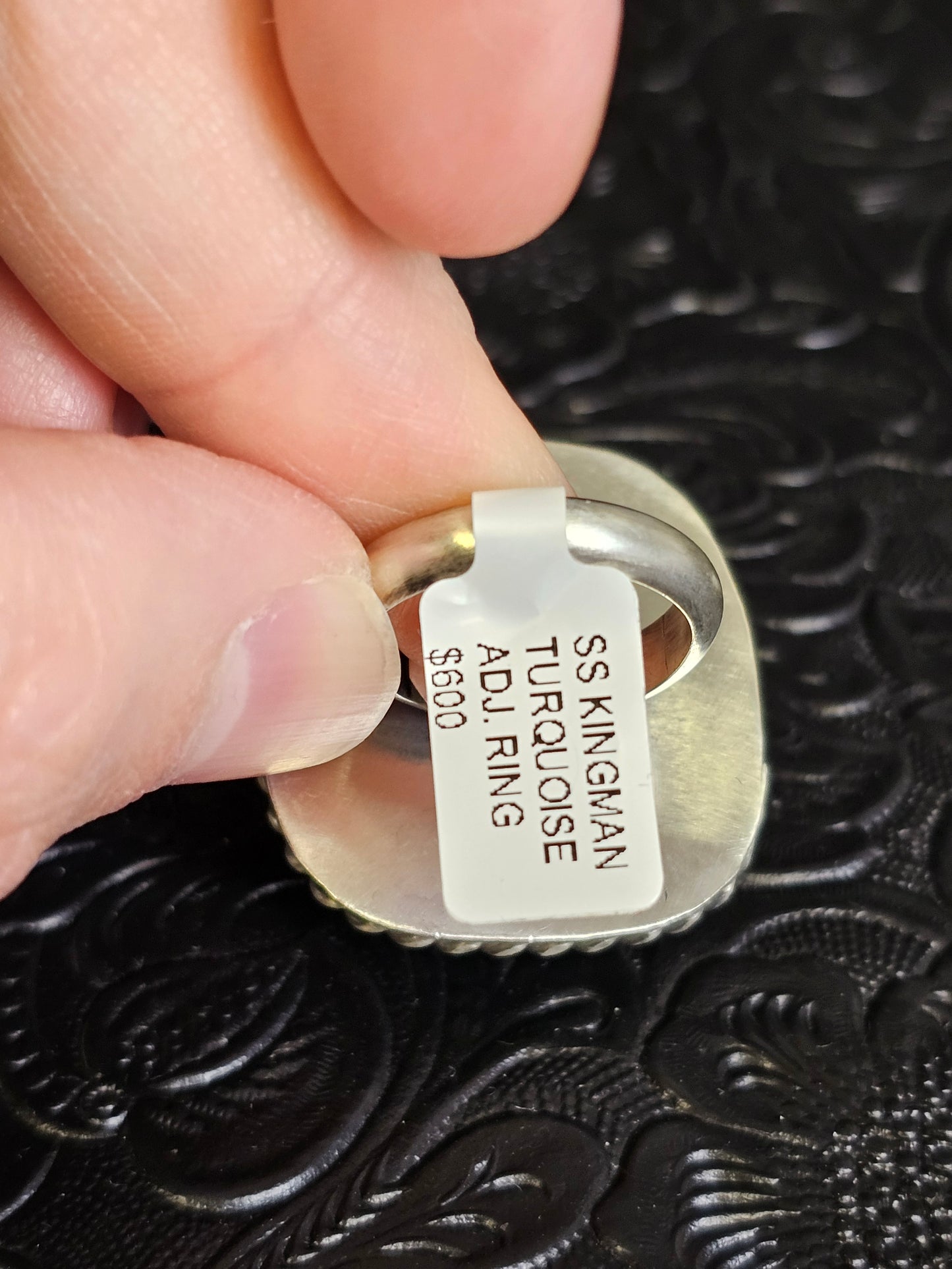 Donovan Skeets Kingman Turquoise Handmade Navajo Square Ring Adjustable