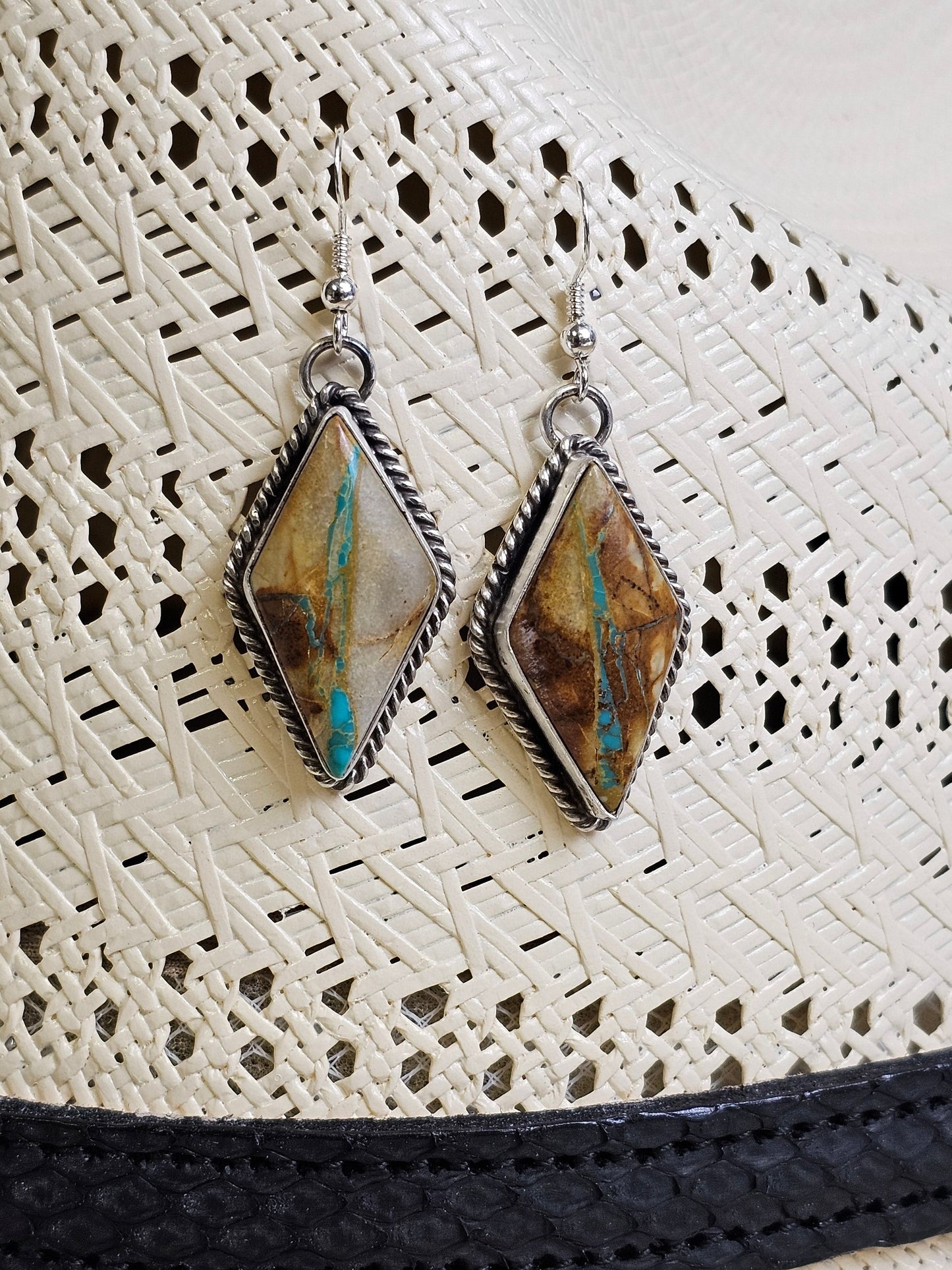 M. House Jr Royston Ribbon Turquoise Handmade Navajo Dangle Earrings
